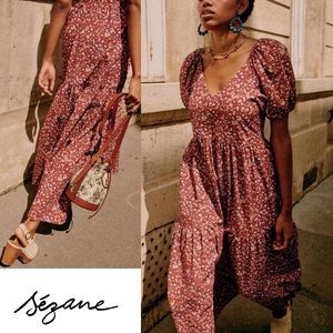 Sézane Alice Dress- Burgundy Flowers